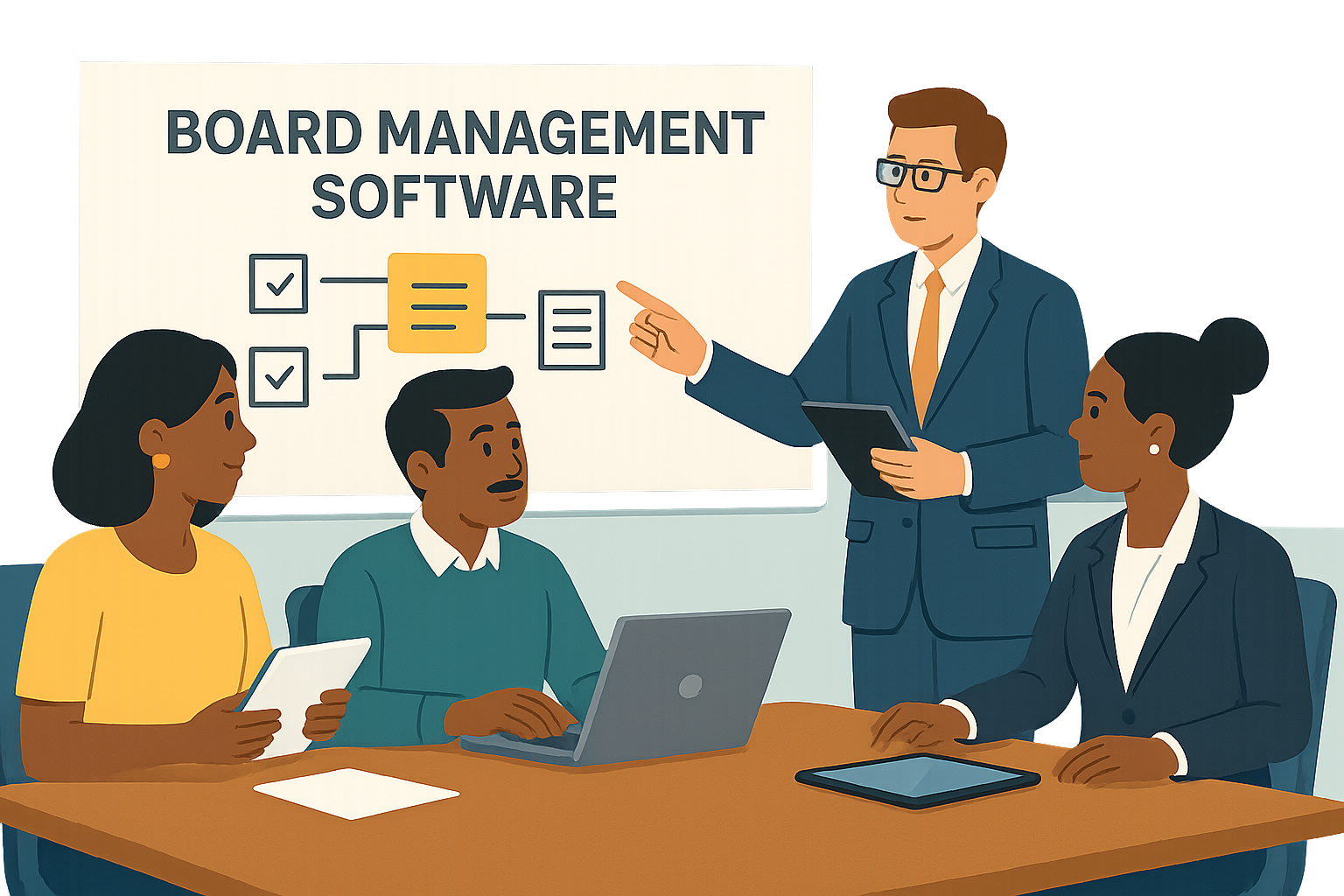 board members discussing the benefits of board management software board members discussing the benefits of board management software